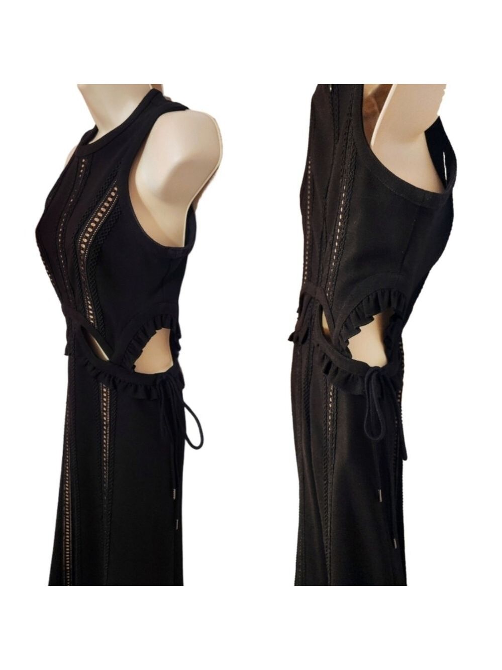 Self Portrait Black Nude Lace Ruffle Midi Fit And Flare Dress Size 4 - Picture 4 of 12